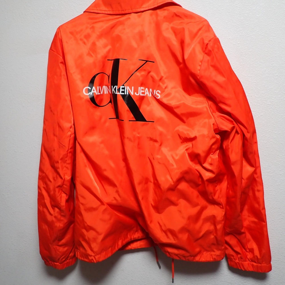 Calvin Klein Jeans Mens Coaches Jacket Pumpkin Red Logo 41J1558640 New L